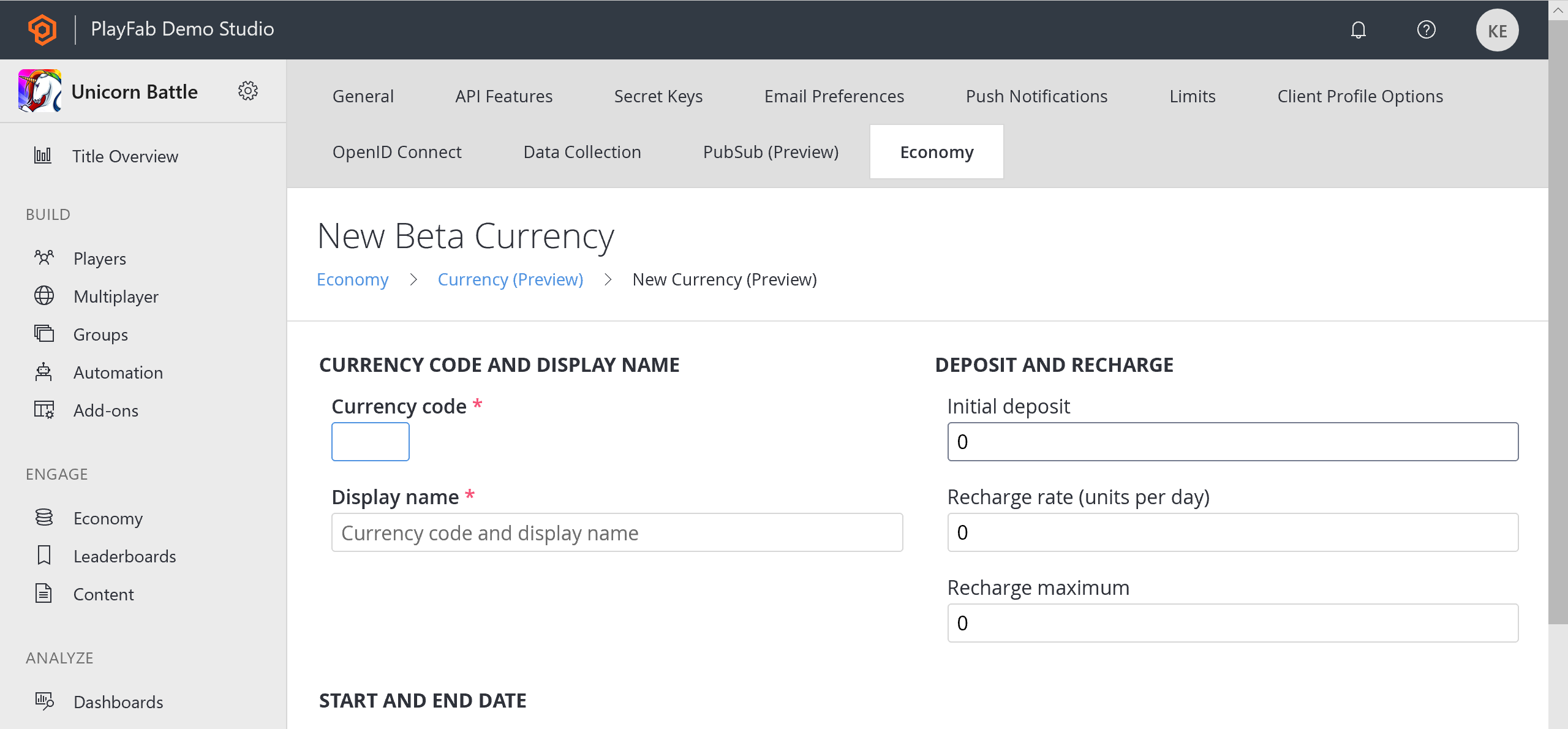 PlayFab Economy - Währungen - Neue Währung