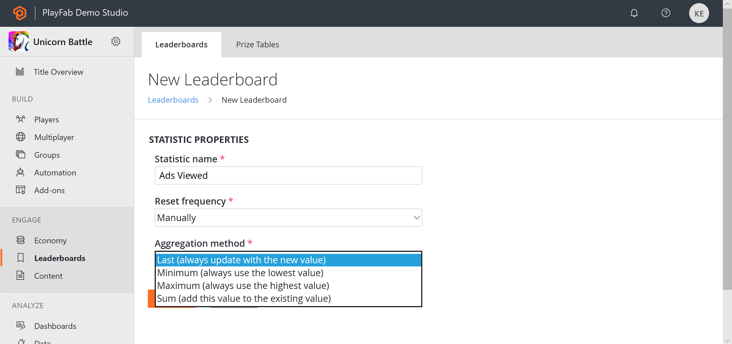 PlayFab-Bestenlisten – Bearbeiten der Bestenliste – Aggregation von Statistiken