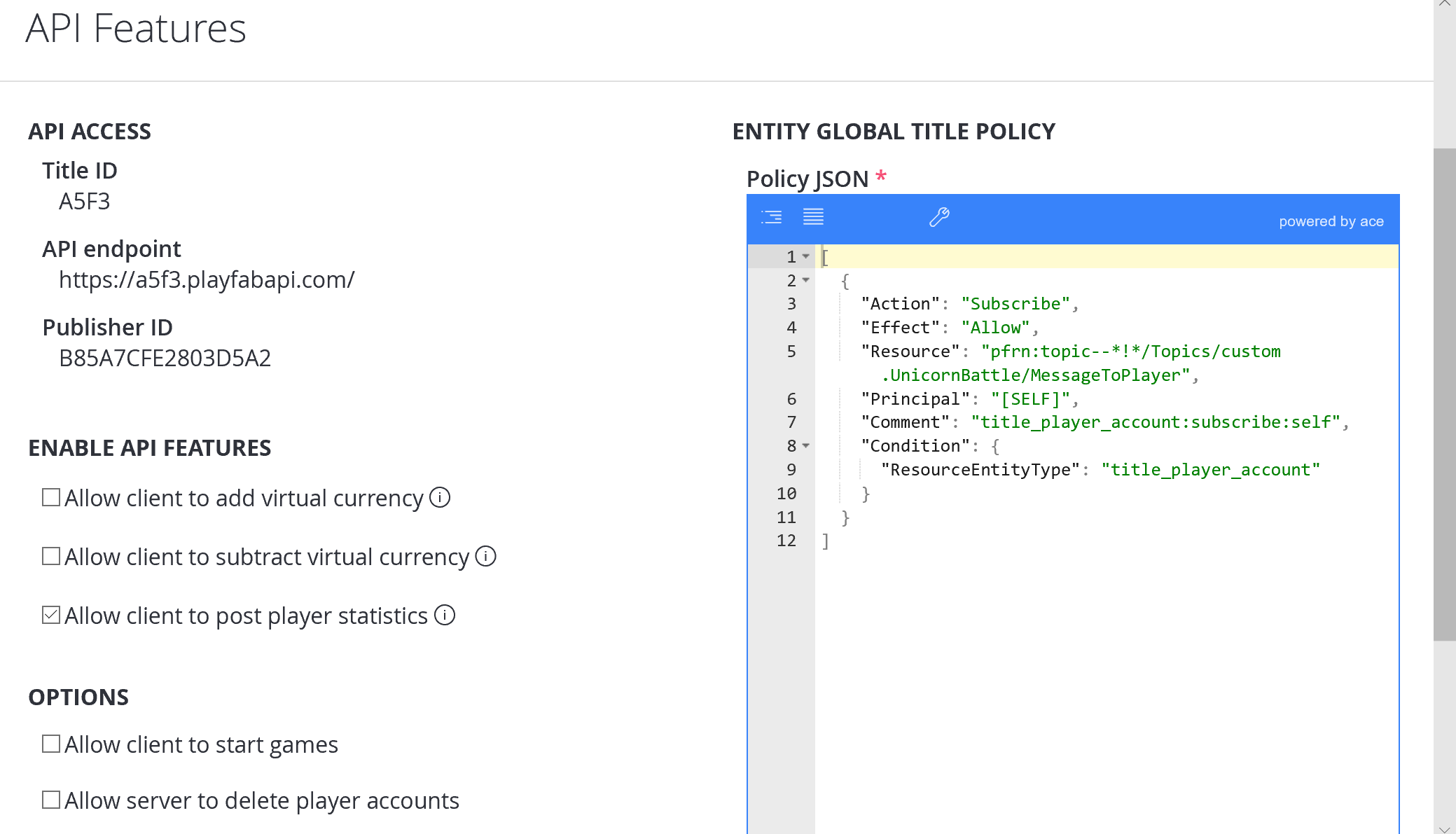 Game Manager – Einstellungen – API-Features – Client darf Spielerstatistiken veröffentlichen