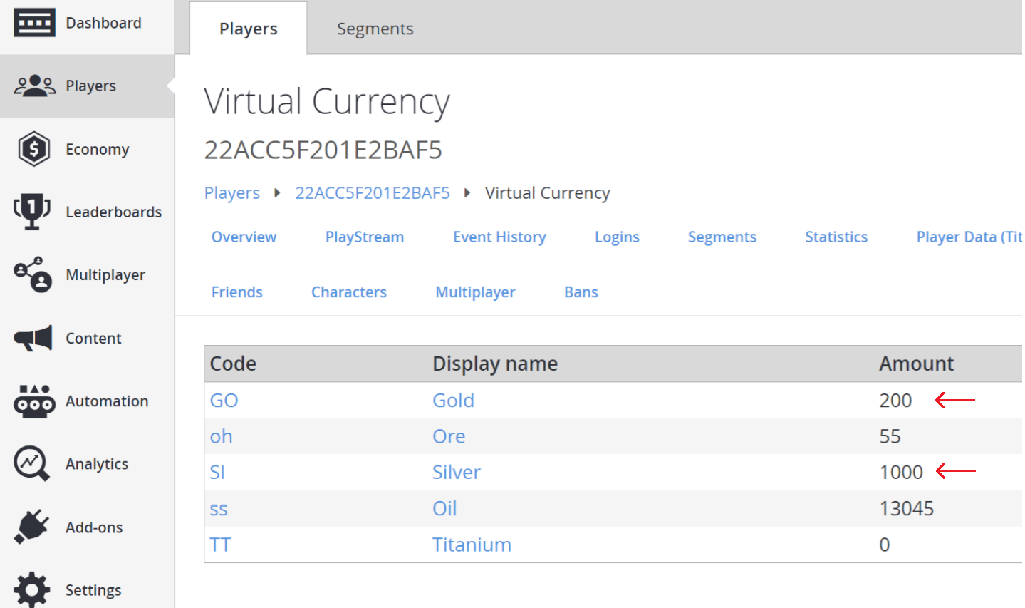 Game Manager – Spieler – Virtuelle Währung – Werte überprüfen