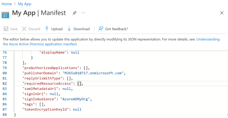 Mit einer Manifestdatei für die App-Registrierung können Sie die Attribute Ihrer Anwendung bearbeiten.