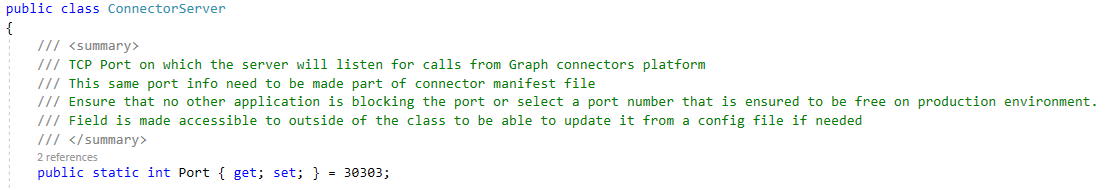 Screenshot der ConnectorServer.cs-Datei mit dem Portspeicherort