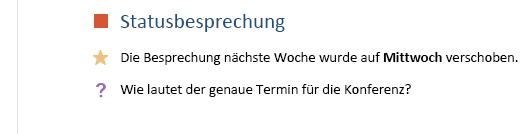 Drei Notiztags auf einer OneNote-Seite.