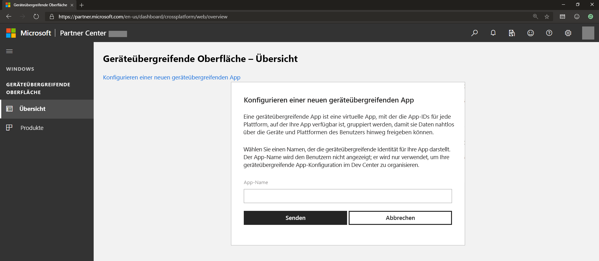 Konfigurieren einer neuen geräteübergreifenden App-Registrierung