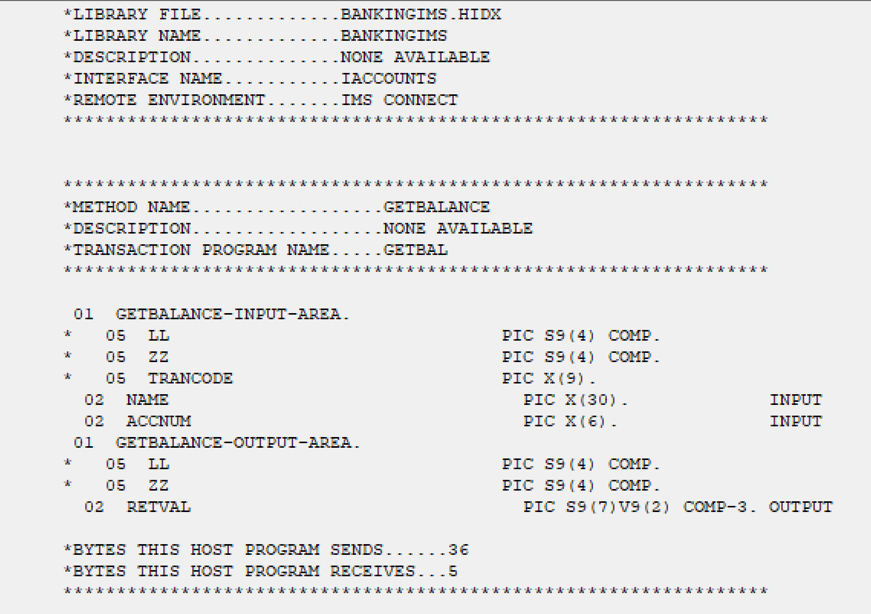 Screenshot: Analysierte Hostdefinitionsansicht für IMS in HIS Designer