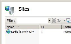 Screenshot that shows the Internet Information Services Manager pane. Connections is highlighted to Sites.