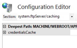 Screenshot of Configuration Editor feature pane showing system dot f t p Server menu expanded.