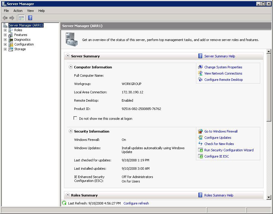 Screenshot of the Server Manager window showing details in the main pane.