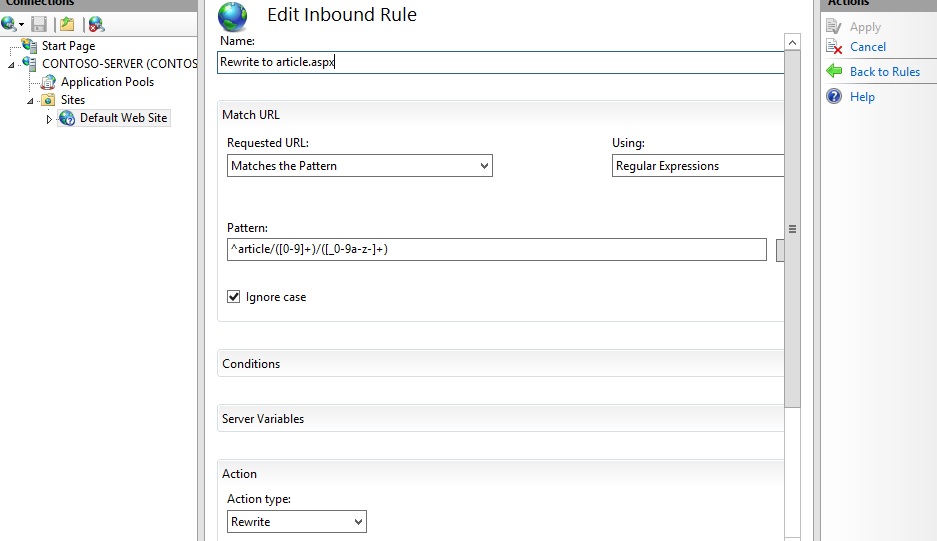 Screenshot that shows the Edit Inbound Rule pane.