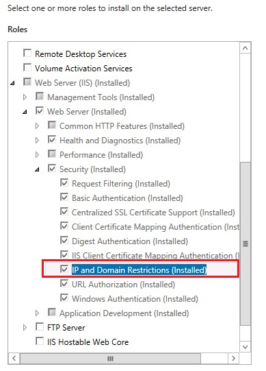 Screenshot that shows a selected checkbox for I P and Domain Restrictions.