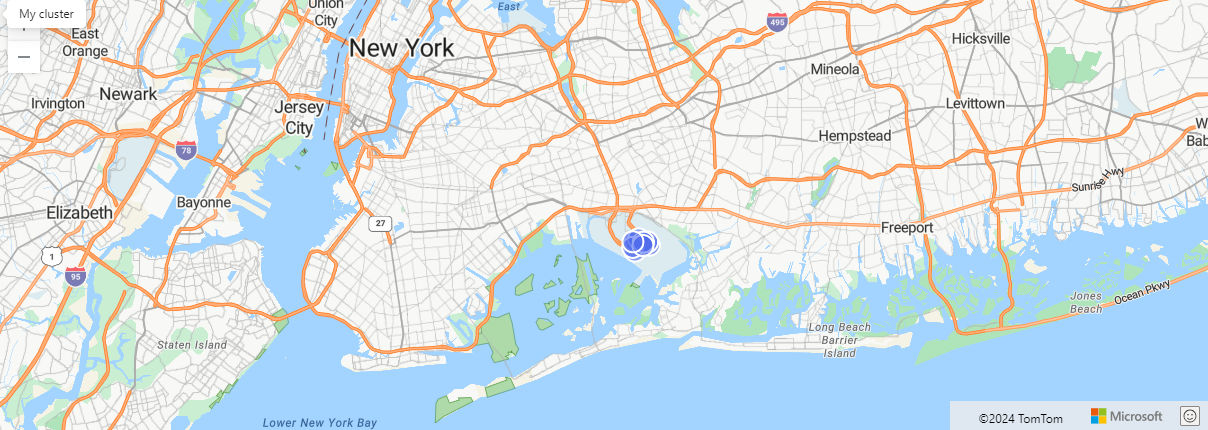 Screenshot eines Renderbeispiels für eine Abfragezuordnung, die in eine mehrteilige Zeile gefaltet wurden. Das Beispiel ist alle Taxi-Abholungen 10 km von allen Manhattan-Straßen entfernt.