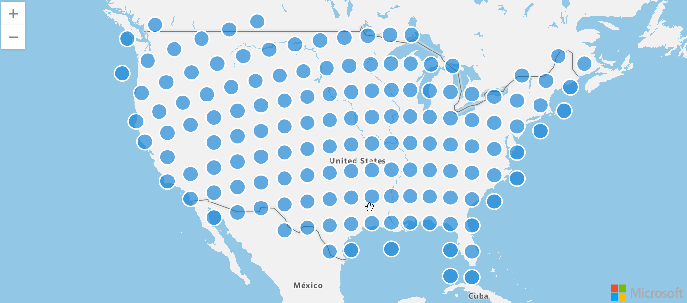 Screenshot von Beispielsturmereignissen, die mithilfe von Geojson angezeigt werden.