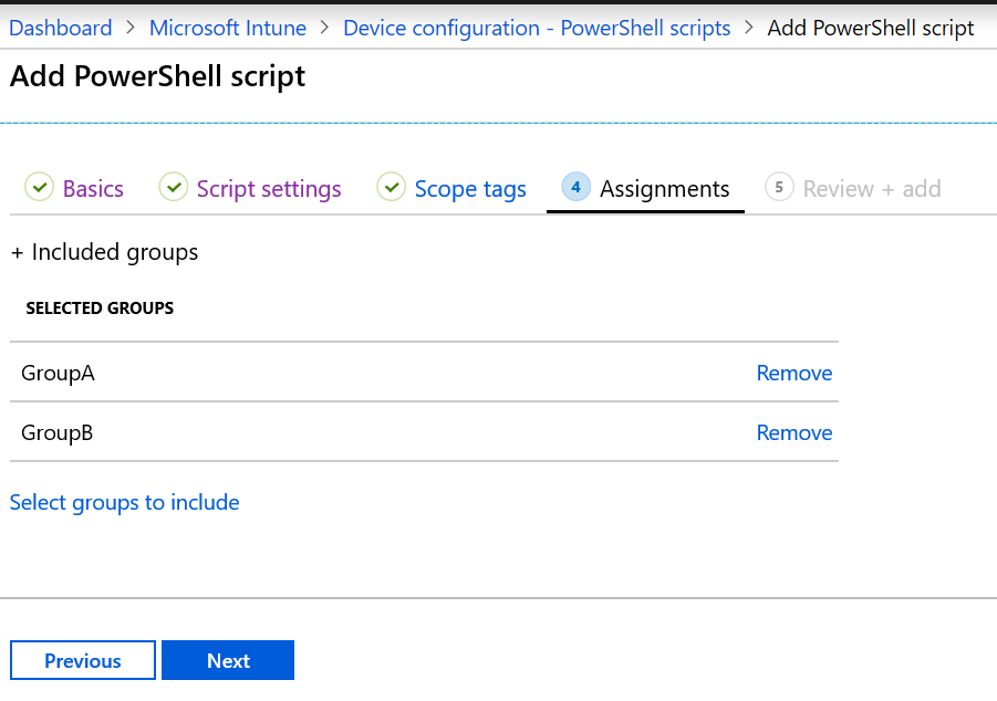 Zuweisen oder Bereitstellen eines PowerShell-Skripts an/für Gerätegruppen in Microsoft Intune