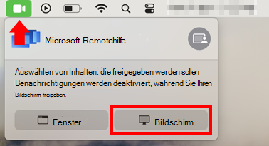 Screenshot des macOS-Bildschirmfreigabedialogfelds zum Zulassen der Bildschirmfreigabe für Microsoft-Remotehilfe