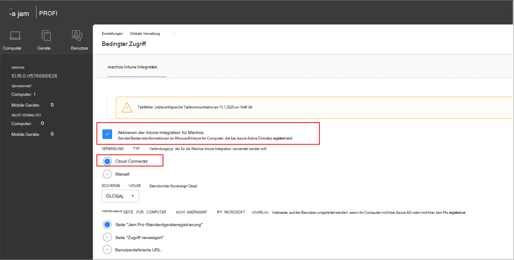 Auswählen des Cloudconnectors in der Jamf Pro-Konsole