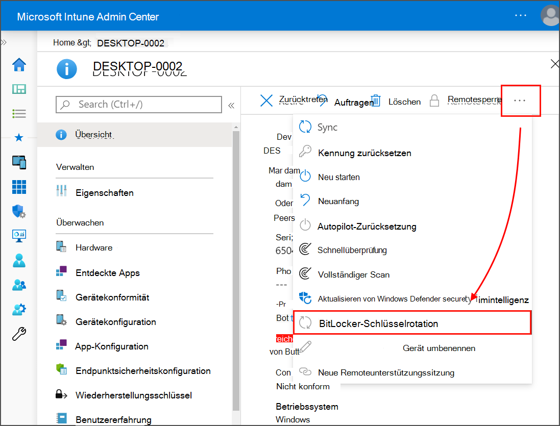 Auswählen der Auslassungspunkte, um weitere Optionen anzuzeigen