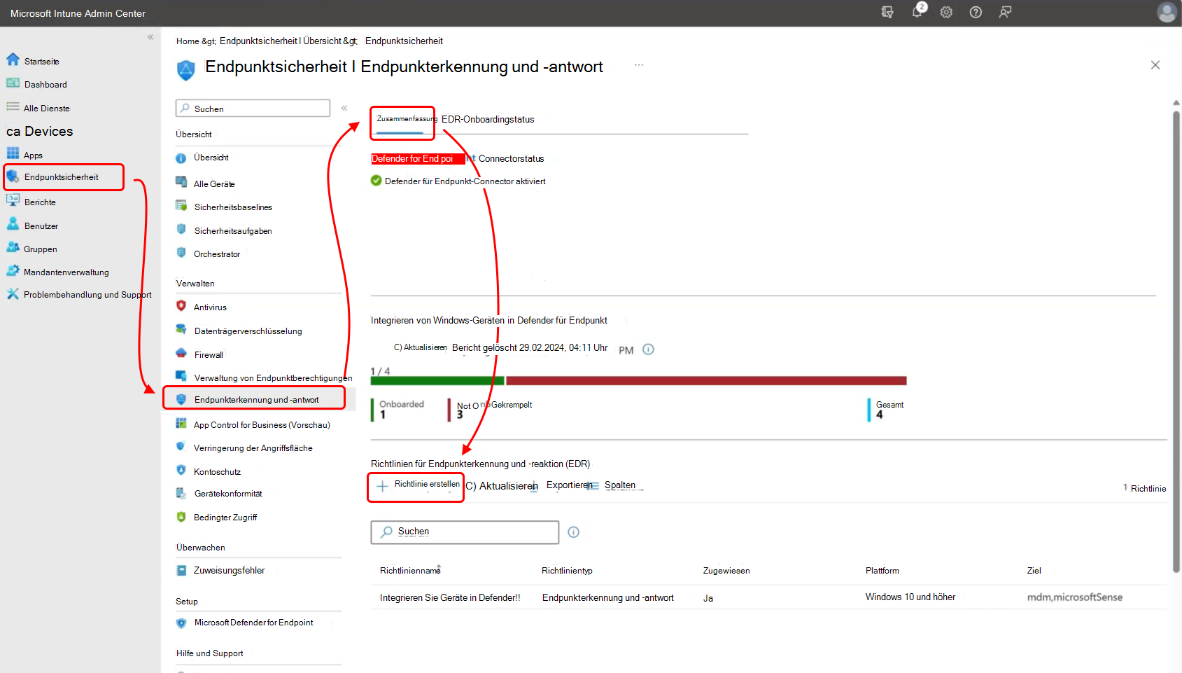 Screenshot des Admin Centers, der zeigt, wo sie die Option Richtlinie erstellen finden.