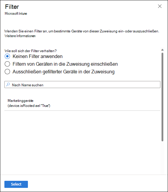 Screenshot: Richtlinienzuweisungen – Filter bearbeiten