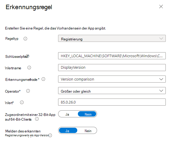 Screenshot der Registrierungserkennungsregel.