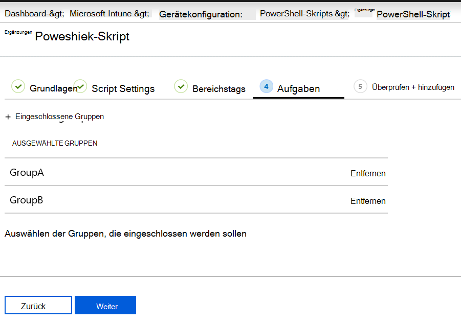 Zuweisen oder Bereitstellen eines PowerShell-Skripts an/für Gerätegruppen in Microsoft Intune