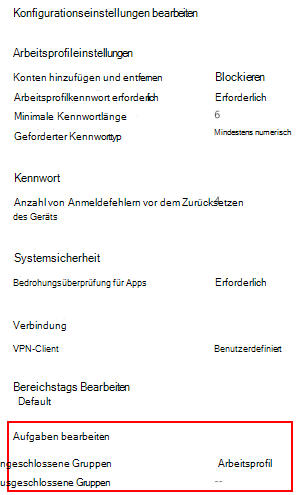 Screenshot: Auswählen von Zuweisungen zum Bereitstellen des Profils für Benutzer und Gruppen in Microsoft Intune