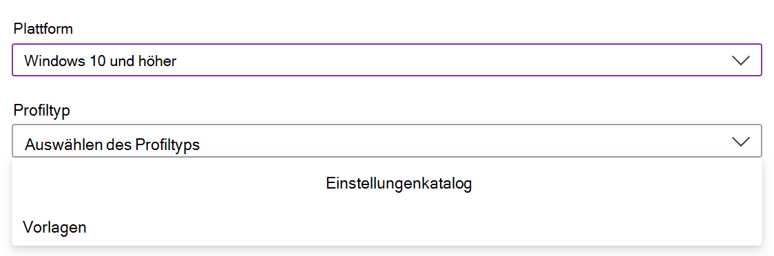 Screenshot, der zeigt, wie eine Windows-Gerätekonfigurationsrichtlinie und ein Profil in Microsoft Intune erstellt werden.