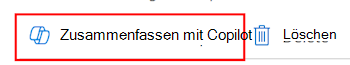 Screenshot, der zeigt, dass Sie die Option „Zusammenfassen mit Copilot“ für eine Gerätekonfigurationsrichtlinie in Microsoft Intune und Intune Admin Center auswählen können.