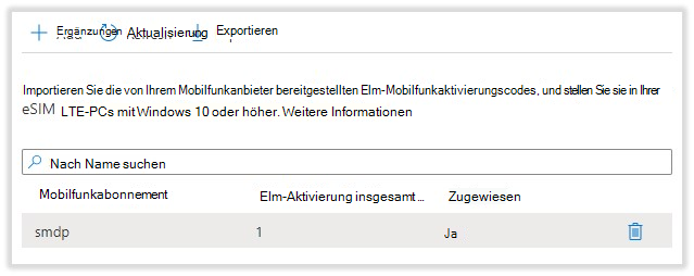 Der Mobilfunkverbindung-Abonnementpool wird nach dem Namen der CSV-Beispieldatei mit dem Aktivierungscode benannt.