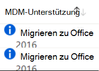 Screenshot: Ältere Office-Einstellung, die nicht unterstützt wird und die Migration zu einer unterstützten Version in Microsoft Intune vorschlägt.