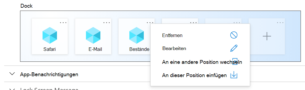 Beispieleinstellungen für das iOS-/iPadOS-Startbildschirmlayout in Microsoft Intune