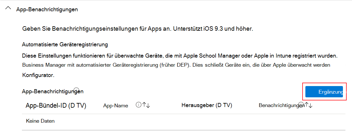 Hinzufügen einer App-Benachrichtigung im Konfigurationsprofil für iOS-/iPadOS-Gerätefeatures in Microsoft Intune