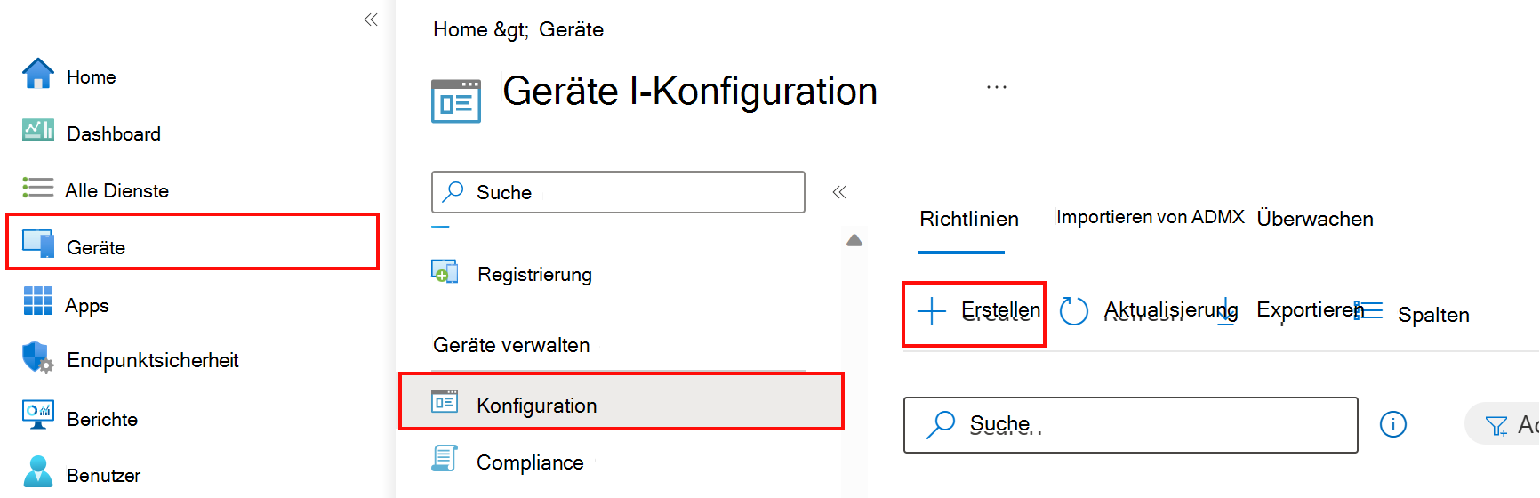 Erstellen Sie ein neues Gerätekonfigurationsprofil in Microsoft Intune mithilfe des Intune Admin Centers.