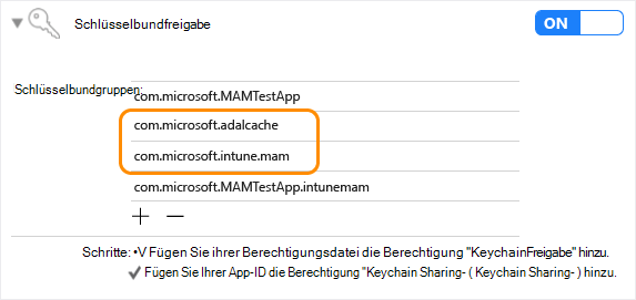 Intune App SDK iOS: Keychain-Freigabe