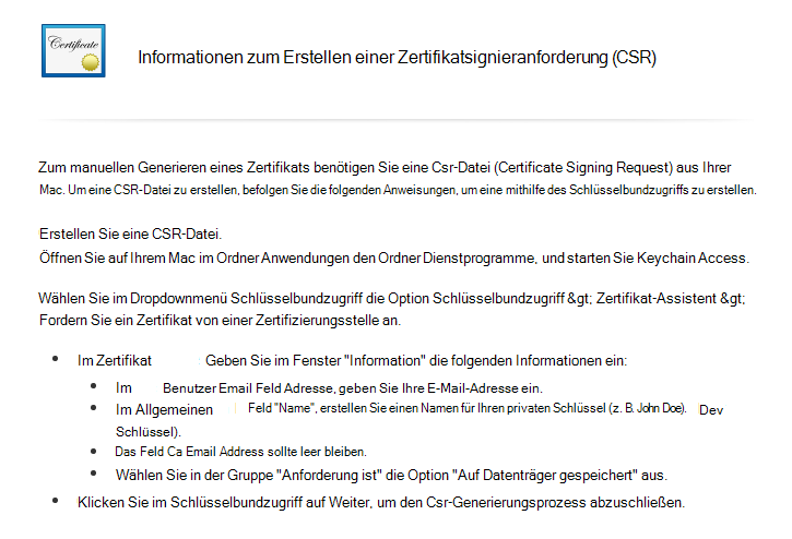 Anweisungen zum Erstellen einer CSR lesen