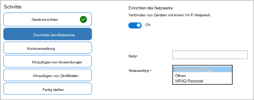 Screenshot: Aktivieren von Wi-Fi einschließlich Der Optionen 