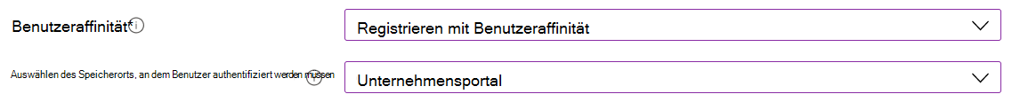 Registrieren Sie im Intune Admin Center und Microsoft Intune iOS-/iPadOS-Geräte mit Apple Configurator. Wählen Sie Mit Benutzeraffinität registrieren aus, und verwenden Sie die Unternehmensportal-App für die Authentifizierung.