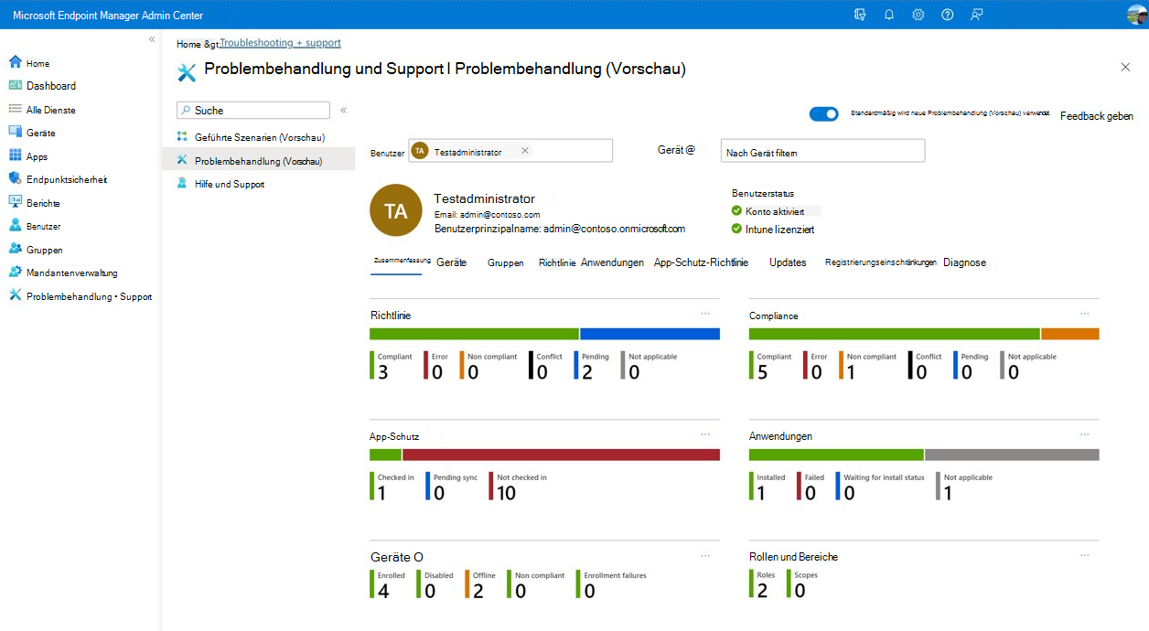 Intune Dashboard zur Problembehandlung