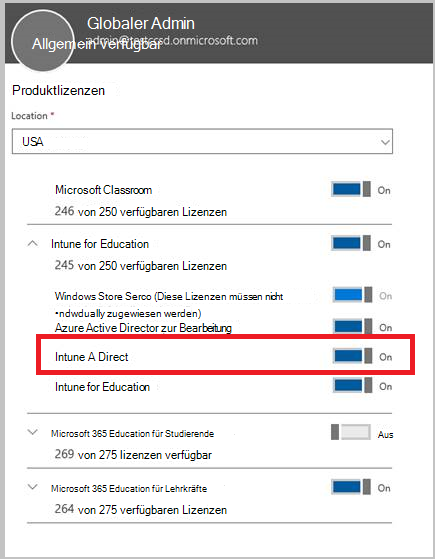 Screenshot der Einrichtung der Produktlizenz