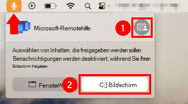 Screenshot des MacOS-Mikrofonfreigabedialogfelds zum Zulassen der Bildschirmfreigabe für Microsoft-Remotehilfe