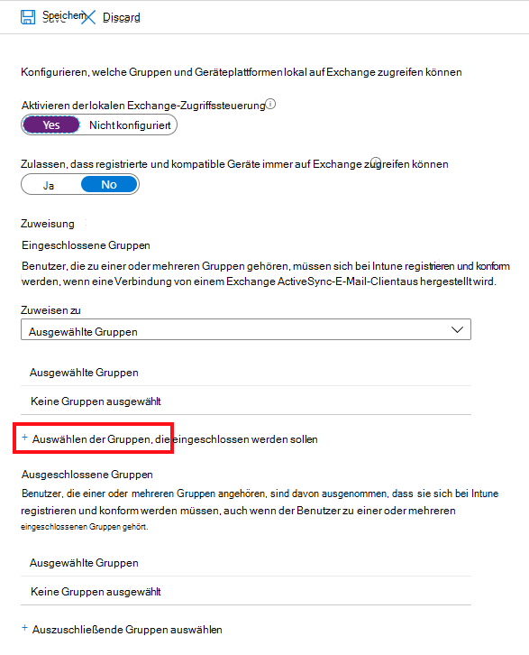 Gruppen auswählen, die eingeschlossen werden sollen