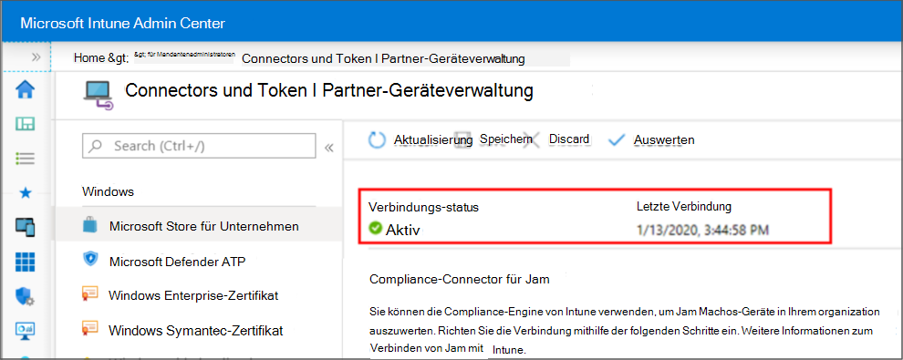 Verbindungsstatus ist „Aktiv“