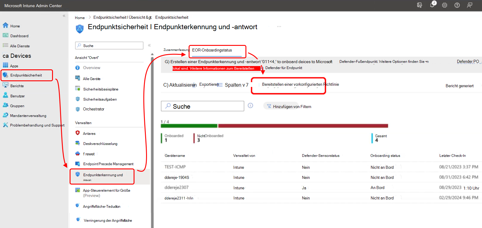 Screenshot des Admin Centers, der zeigt, wo sie die Option Vorkonfigurierte Richtlinie bereitstellen finden.