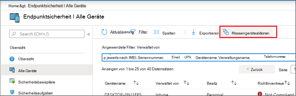 Auswählen von Massenaktionen