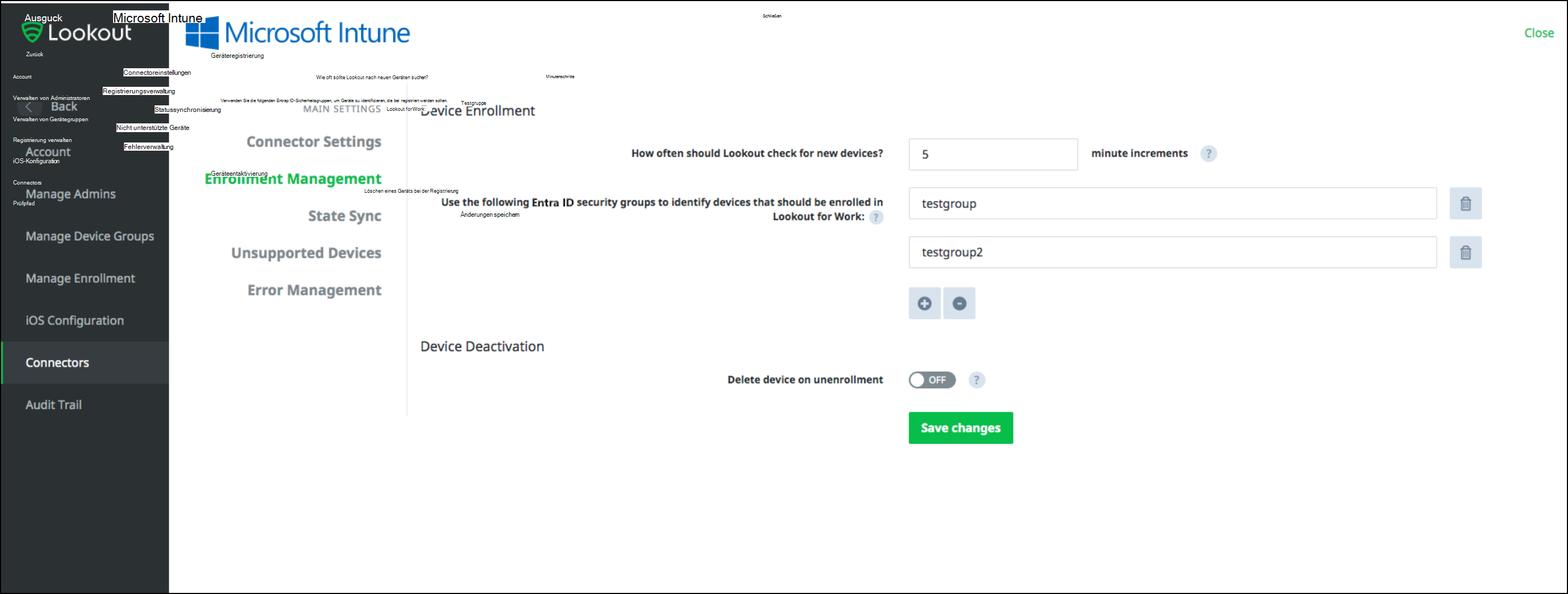 Screenshot der Seite „Intune Connector-Registrierung“