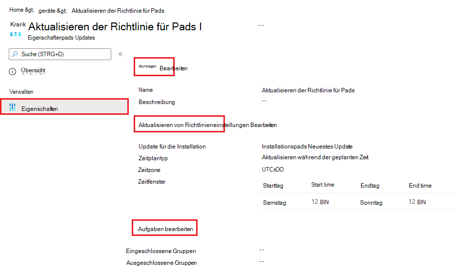 Screenshot: Bearbeiten einer vorhandenen iOS/iPadOS-Softwareupdaterichtlinie in Microsoft Intune