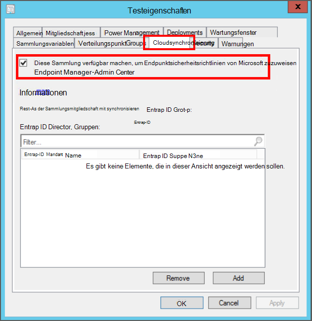 Konfigurieren der Cloudsynchronisierung