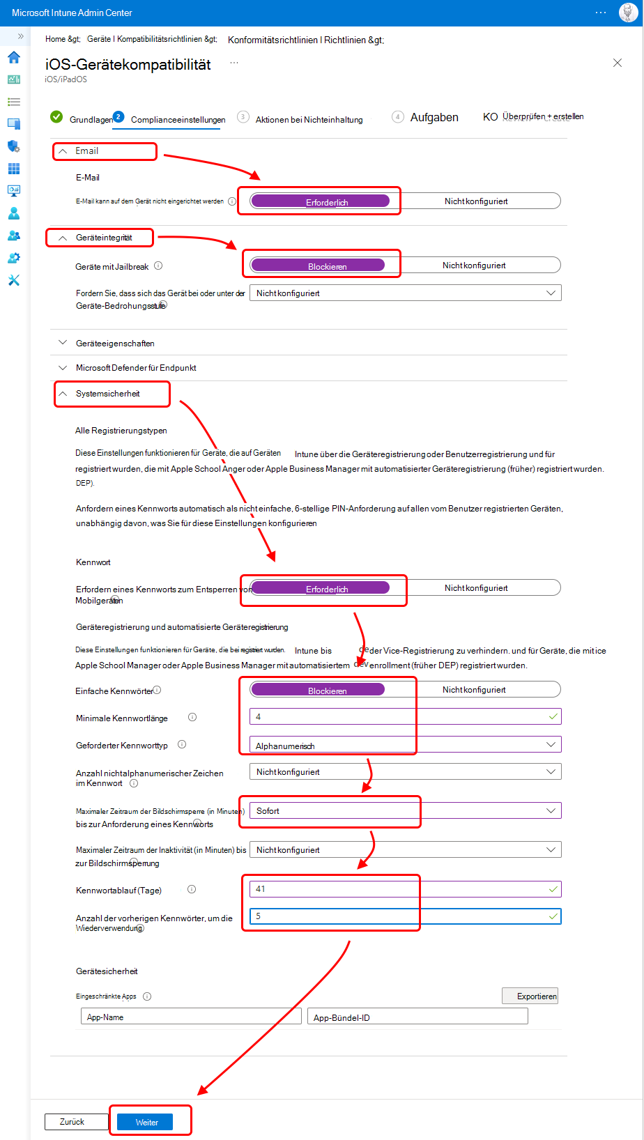 Konfigurieren der iOS-Konformitätsrichtlinie.