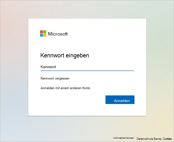 Beispielbild: Microsoft-Authentifizierungsbildschirm, der den Benutzer zur Eingabe des Kennworts auffordert.