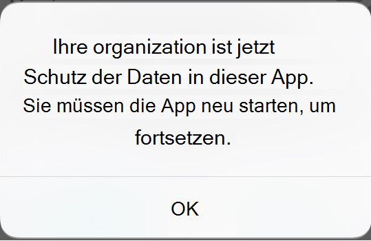 Screenshot der auf dem Bildschirm empfangenen Meldung zur geschützten App.