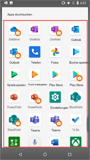 Screenshot: Arbeits-Apps und persönliche Apps in nexus 5X app drawer